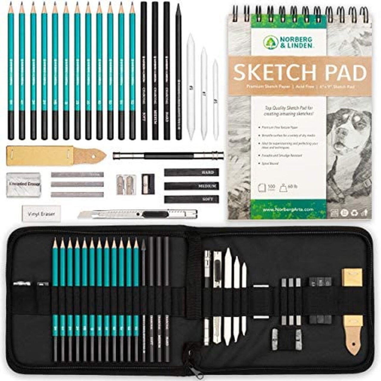XL Drawing Set - Sketching, Graphite and Charcoal Pencils. Includes 100  Page Drawing Pad, Kneaded Eraser, Blending Stump. Art Kit and Supplies for  Kids, Teens and Adults.